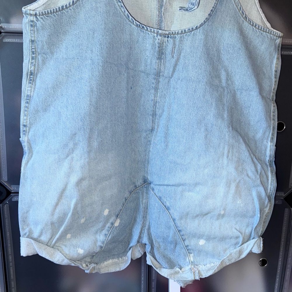 Free People We The Free Shortall Romper in Bright Eyes Blue Denim Size L - Picture 11 of 15